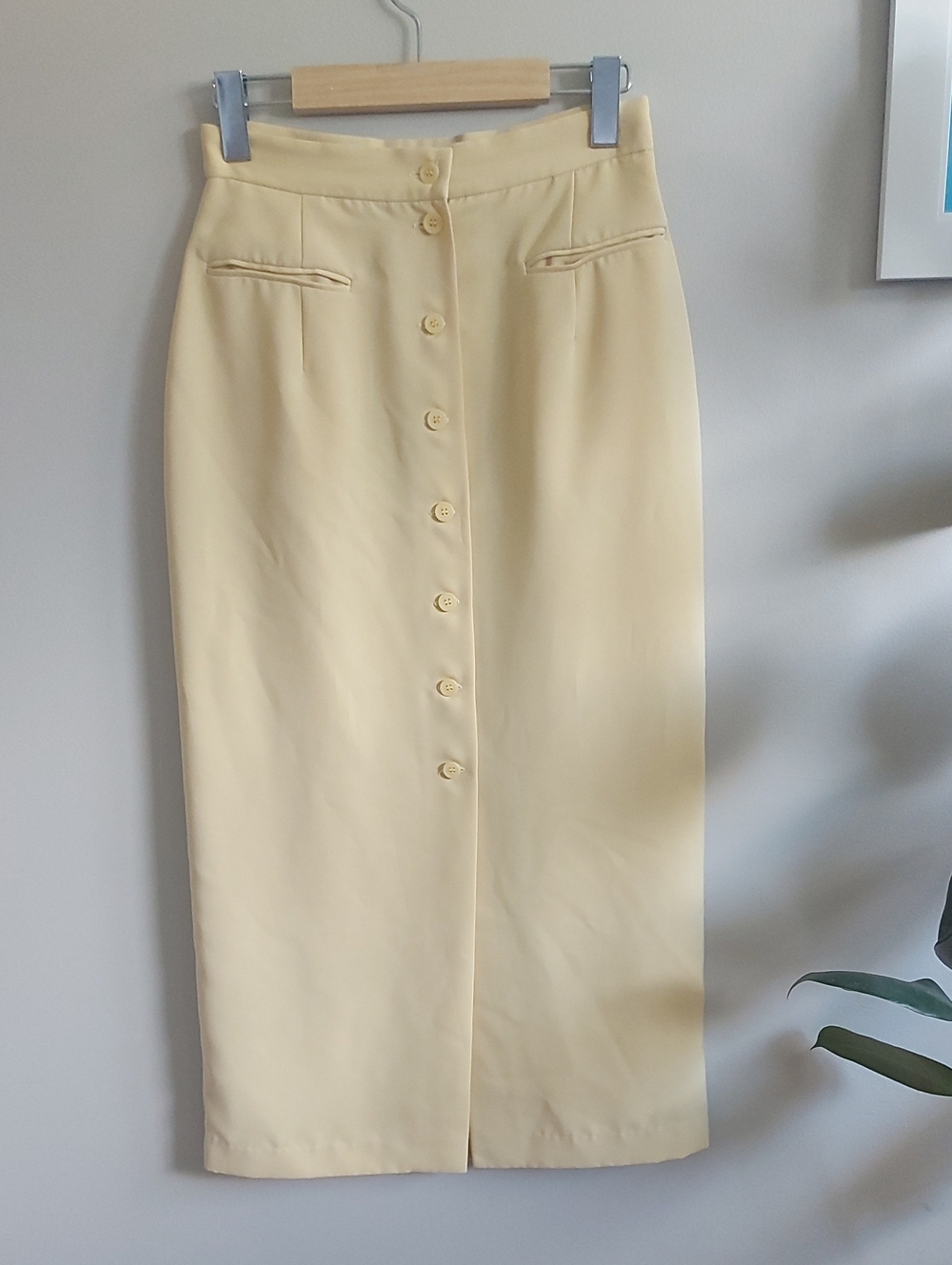 Votre Nom Pale Yellow Button-Front Midi Pencil Skirt